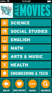 The BrainPOP Featured Movie app covers the major educational topics