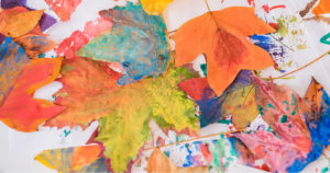 Fall leaves painting in art class
