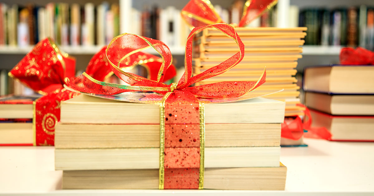 Books wrapped up as holiday gifts
