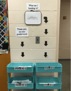 Organization containers in a classroom