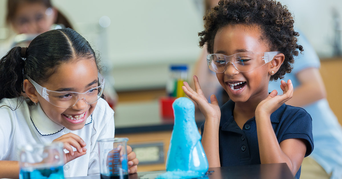 2 girls doing a science experiment