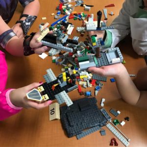 LEGO inventions created by Faubion students for a STEAM project.