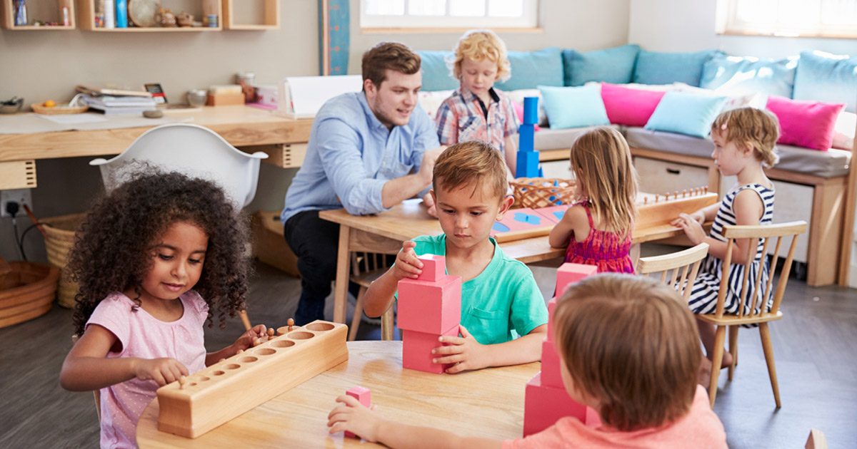 Students working on different projects in a classroom